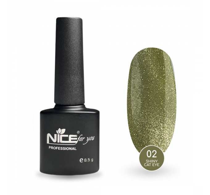 Светоотражающий гель-лак Nice for you Shiny Cat Eye №02 с эффектом кошачьего глаза Оливковый 8.5 г