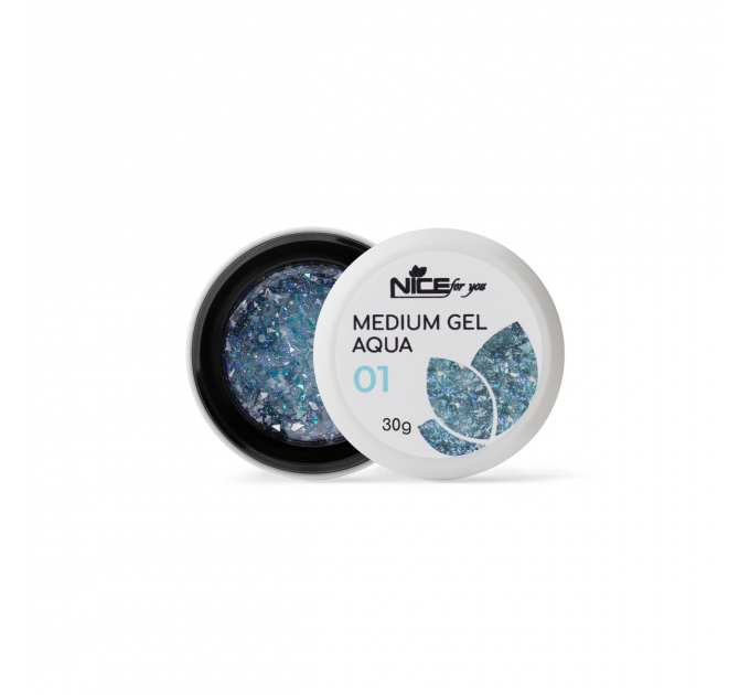Гель для наращивания Nice for you Medium gel №01 Aqua Прозрачный с поталью 30 г