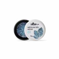 Гель для наращивания Nice for you Medium gel №01 Aqua Прозрачный с поталью 15 г