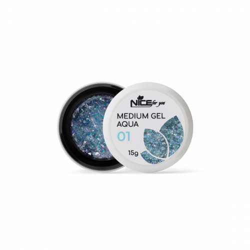 Гель для наращивания Nice for you Medium gel №01 Aqua Прозрачный с поталью 15 г