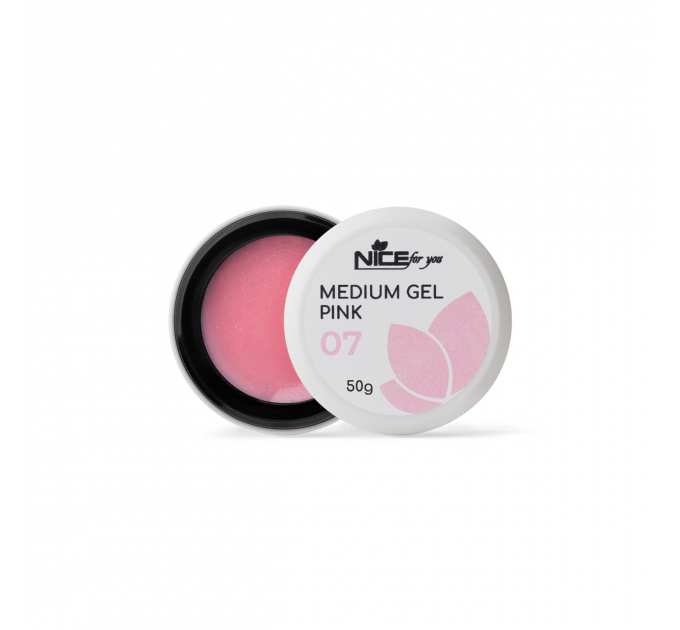Гель для наращивания Nice for you Medium gel №07 Pink Розовый с шимером 50 г
