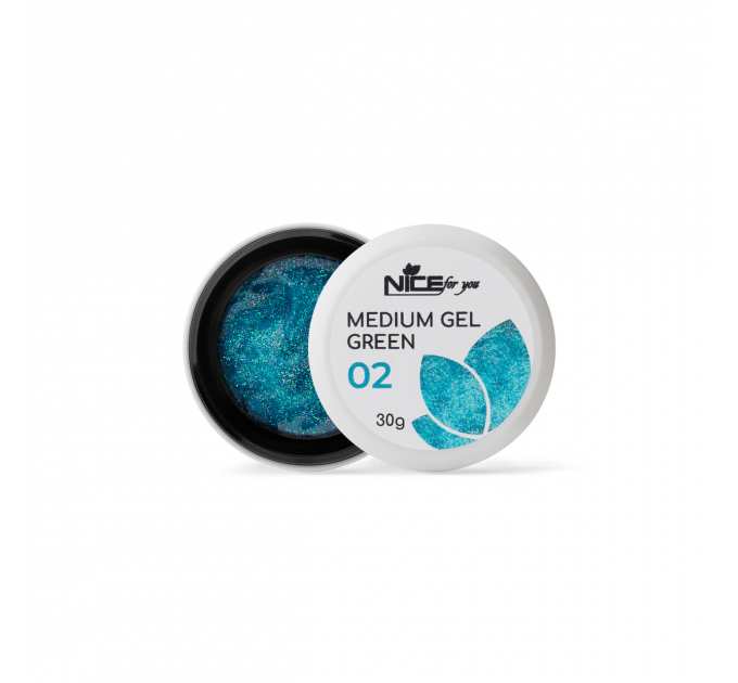 Гель для наращивания Nice for you Medium gel №02 Прозрачный с зеленым с шимером 30 г