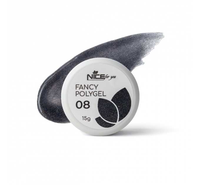 Светоотражающий полигель Nice for you Fancy polygel №8 Awesome black Черный 15 г