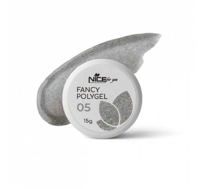 Светоотражающий полигель Nice for you Fancy polygel №5 Amazing silver Серебристый 15 г