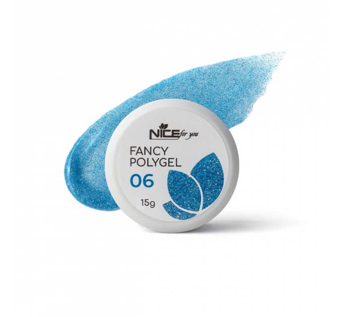 Светоотражающий полигель Nice for you Fancy polygel №6 Glossy blue Синий 15 г