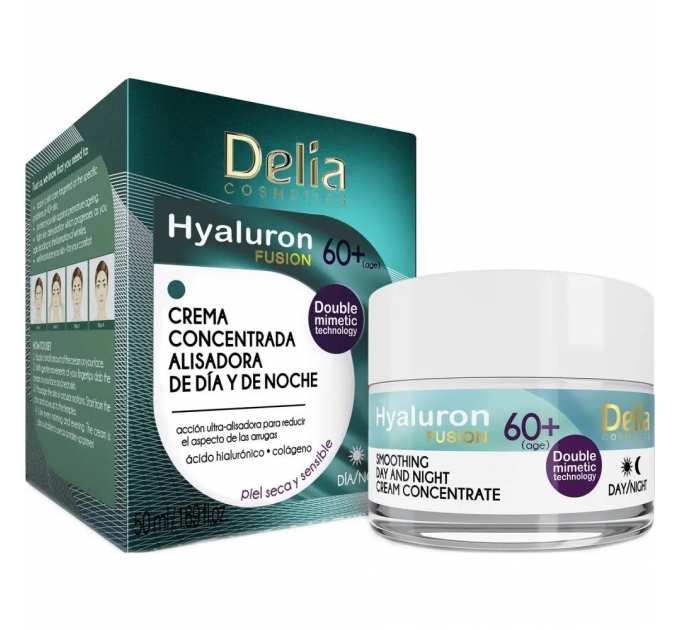 Крем концентрат заповнюючий зморшки 60+ Delia Hyaluron Fusion Anti-Wrinkle-Filling Day and Night Cream Concentrate 50 мл