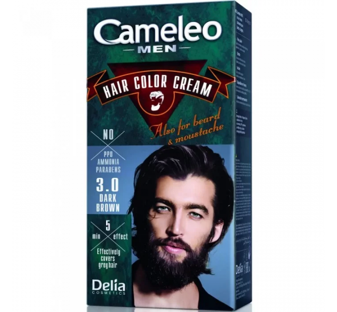 Крем-фарба для чоловіків для волосся, бороди та вус Delia Cameleo Men 3.0 Темно-коричнева, 30мл